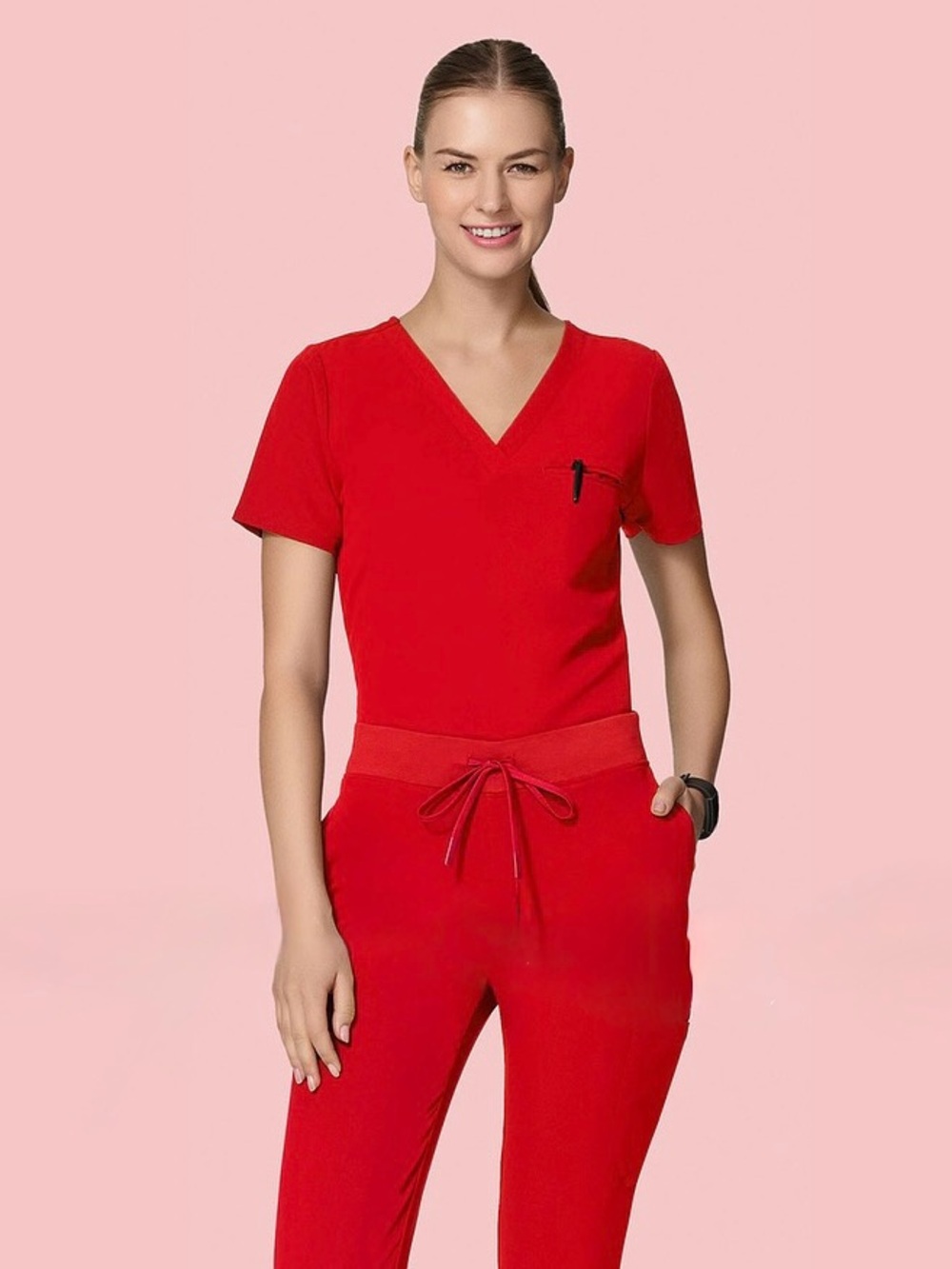 Mandala 6 Pocket Scrub Top Bright Red Women's Size Small